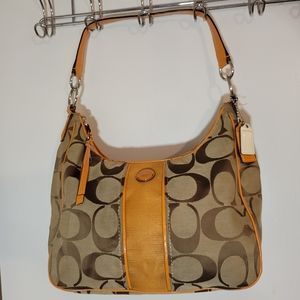 Coach Signature Stripe Convertible Hobo Shoulder Bag Purse Orange Spice F21